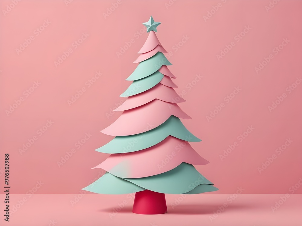 abstract Pastel Christmas tree in Santa hat on pink background. Christmas greeting card, concept, minimal style. abstract Pastel Christmas tree in Santa hat on pink background. Christmas greeting card, concept, minimal style.
