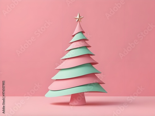 Wallpaper Mural abstract Pastel Christmas tree Santa hat on pink background. Christmas greeting card, concept, minimal style. Torontodigital.ca