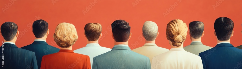 Pastel brightly colored illustration of a courtroom filled with spectators Pastel brightly colored illustration of a courtroom filled with spectators