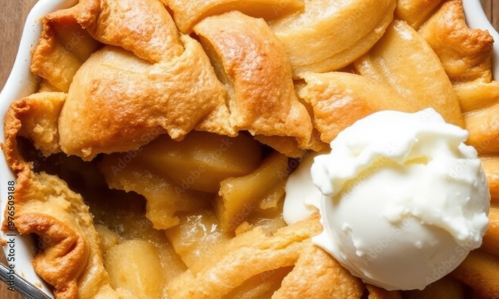classic apple pie with a golden, flaky crust and a scoop of vanilla ice cream. classic apple pie with a golden, flaky crust and a scoop of vanilla ice cream.