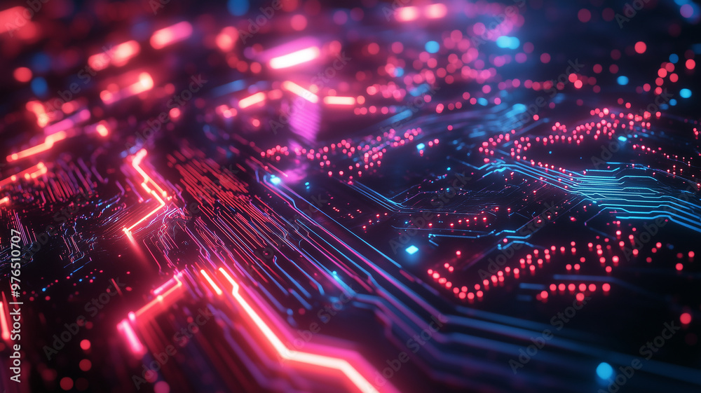 Obraz premium Futuristic glow of digital circuit board with vibrant colors and lights