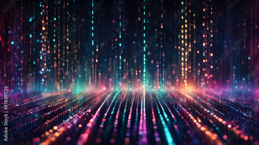 Abstract background with colorful glowing lines and particles, resembling data flow or digital rain. Abstract background with colorful glowing lines and particles, resembling data flow or digital rain.