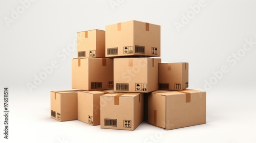 A pile of cardboard boxes on a white background.