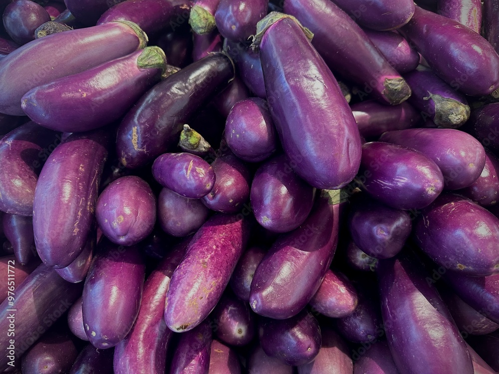 Top view of a group of purple eggplant sale at the groceries market in Malaysia. Top view of a group of purple eggplant sale at the groceries market in Malaysia.