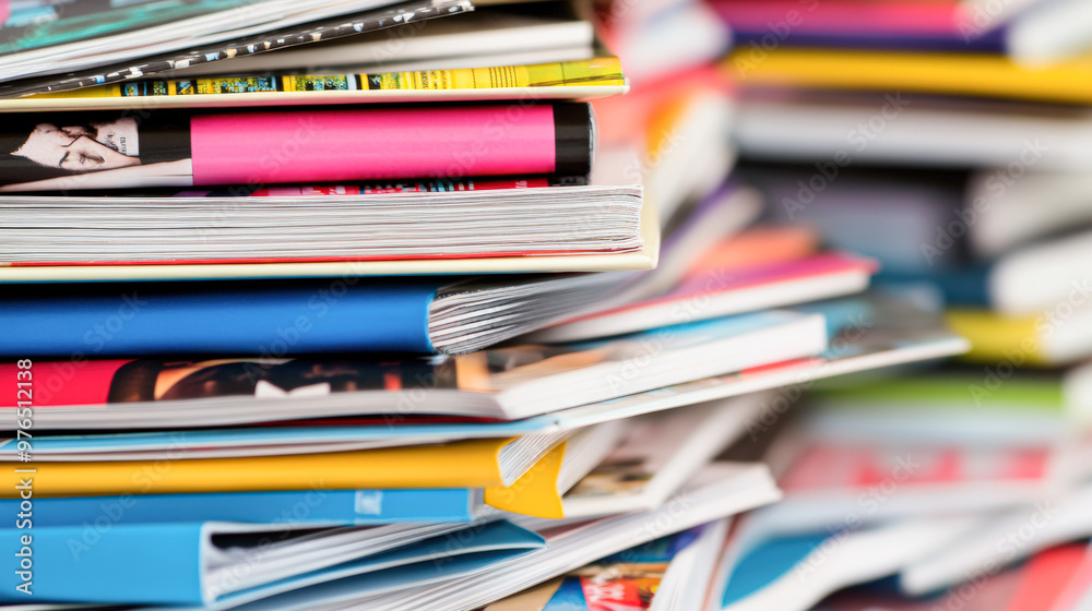 A stack of magazines with a pink pen on top A stack of magazines with a pink pen on top