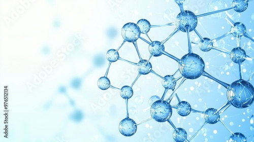 Abstract Blue Molecule Structure on Light Blue Background