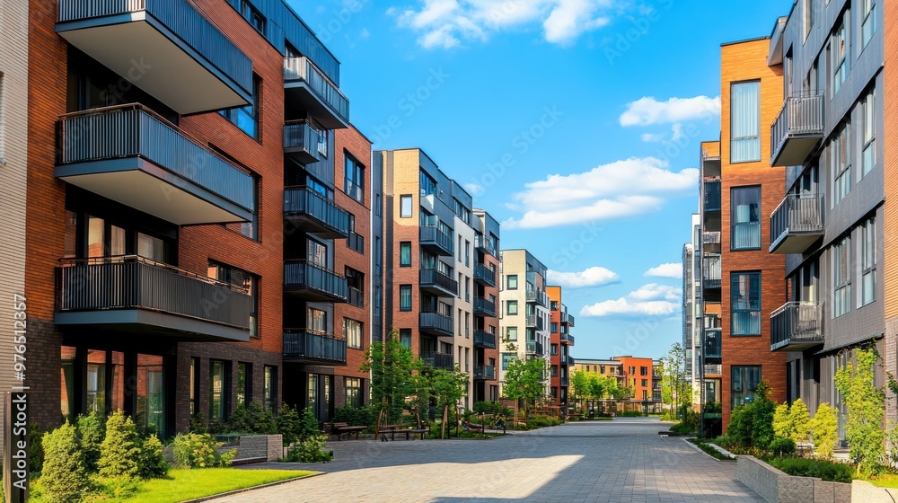 Modern Apartment Building Complex with Green Space Modern Apartment Building Complex with Green Space
