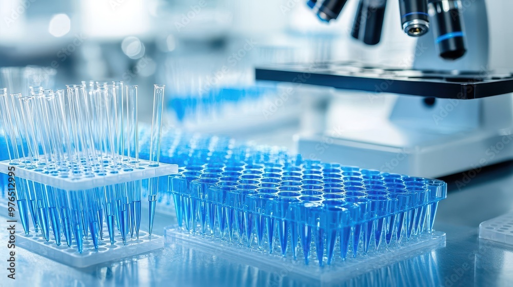 Medical Research Lab Pipette Tips and Microscope Medical Research Lab Pipette Tips and Microscope