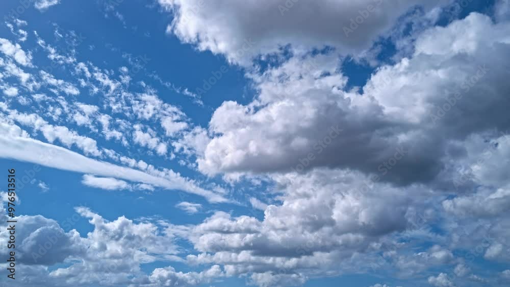 Sky time lapse. Cumulonimbus cloud movement. Moving clouds and sun. 4K Time lapse. The Sky with clouds. Cloud cloudscape time-lapse. Blue sky time lapse. Nature weather with blue sky.