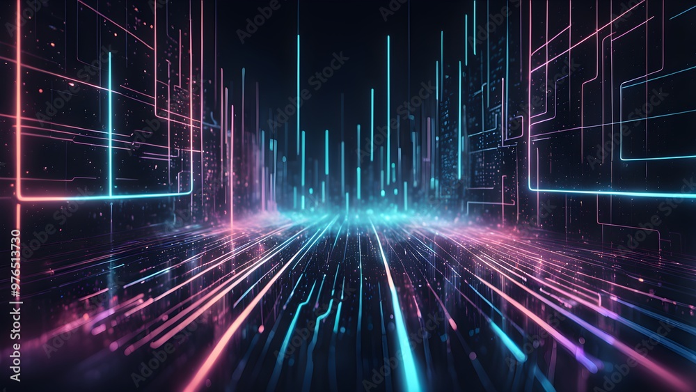Abstract digital city with glowing neon lights and lines, futuristic technology concept. Abstract digital city with glowing neon lights and lines, futuristic technology concept.