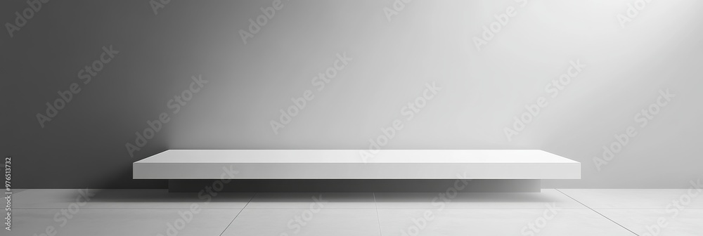 A clean and simple white shelf against a subtle gray gradient background. Perfect for showcasing products, displaying artwork, or creating a minimalist aesthetic. A clean and simple white shelf against a subtle gray gradient background. Perfect for showcasing products, displaying artwork, or creating a minimalist aesthetic.