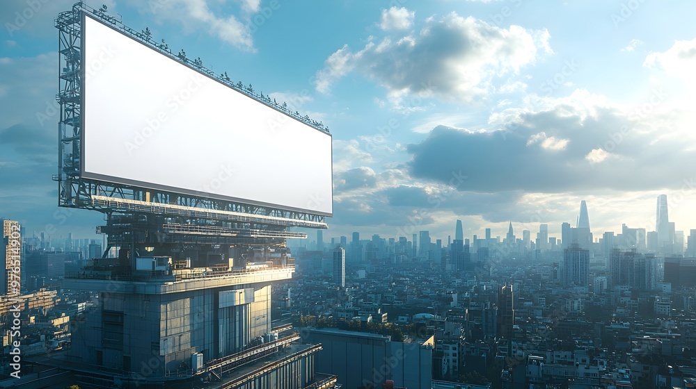 Blank Billboard Overlooking City Skyline Blank Billboard Overlooking City Skyline