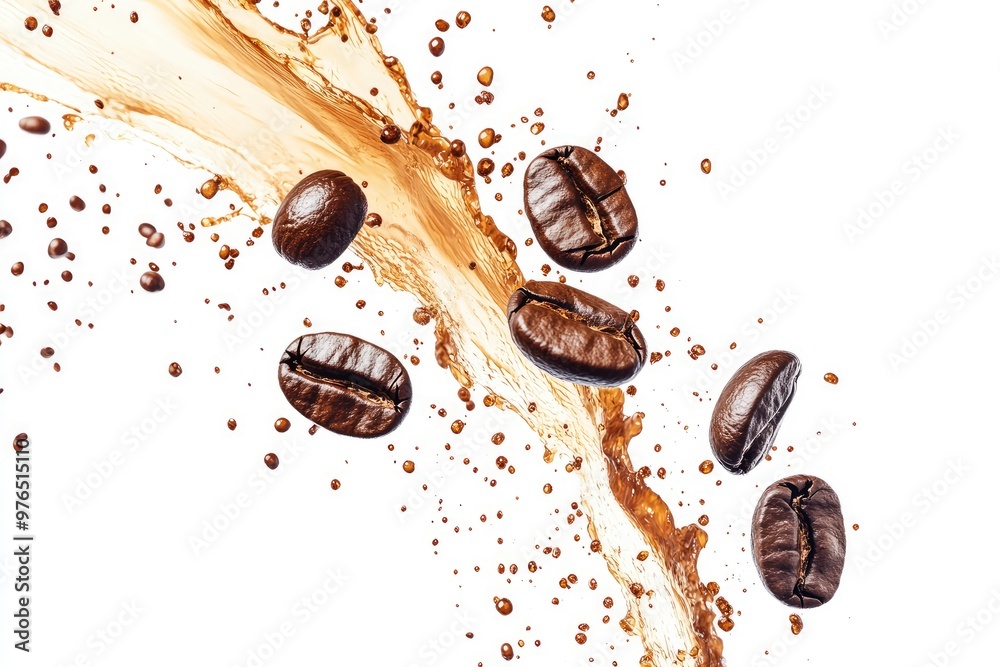 Coffee Splash with Coffee Beans on White Background , ai Coffee Splash with Coffee Beans on White Background , ai