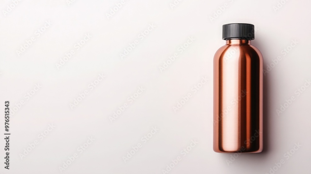 Shiny copper bottle on a minimalist background, perfect for product displays or branding concepts. Shiny copper bottle on a minimalist background, perfect for product displays or branding concepts.
