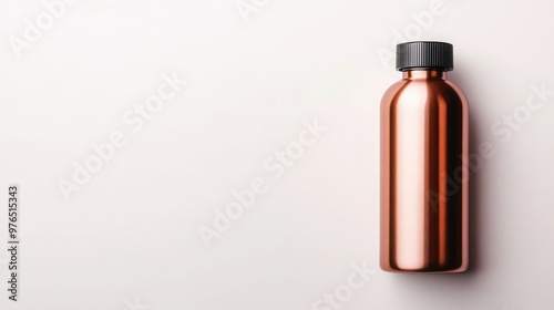 Shiny copper bottle on a minimalist background, perfect for product displays or branding concepts.