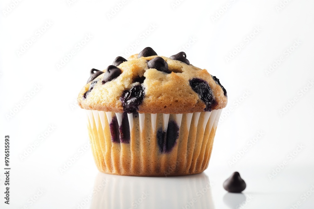 Muffin, A quick bread often sweetened with ingredients like blueberries, bananas, or chocolate chips, and enjoyed plain or toasted with butter. Isolated on White Background Muffin, A quick bread often sweetened with ingredients like blueberries, bananas, or chocolate chips, and enjoyed plain or toasted with butter. Isolated on White Background