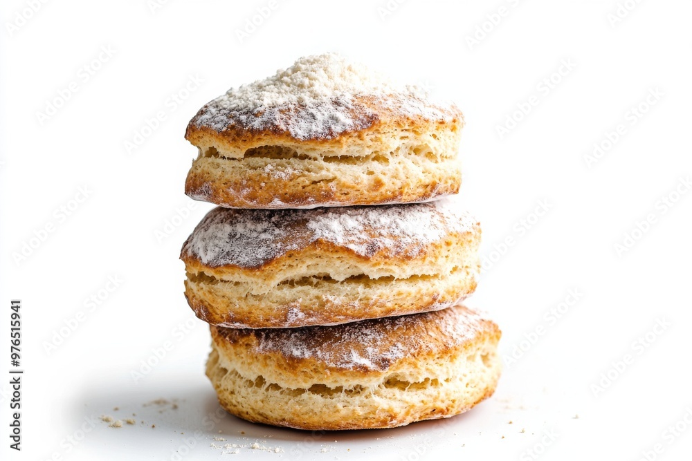 Scone, A slightly sweet, crumbly bread often enjoyed with clotted cream and jam, popular in British breakfasts. Isolated on White Background