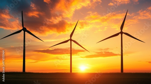 Wind Turbines Sunset Renewable Energy Landscape