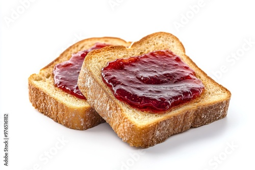 Toast with Jam or Butter, Simple and quick, toasted slices of bread spread with butter, jam, or honey. Isolated on White Background