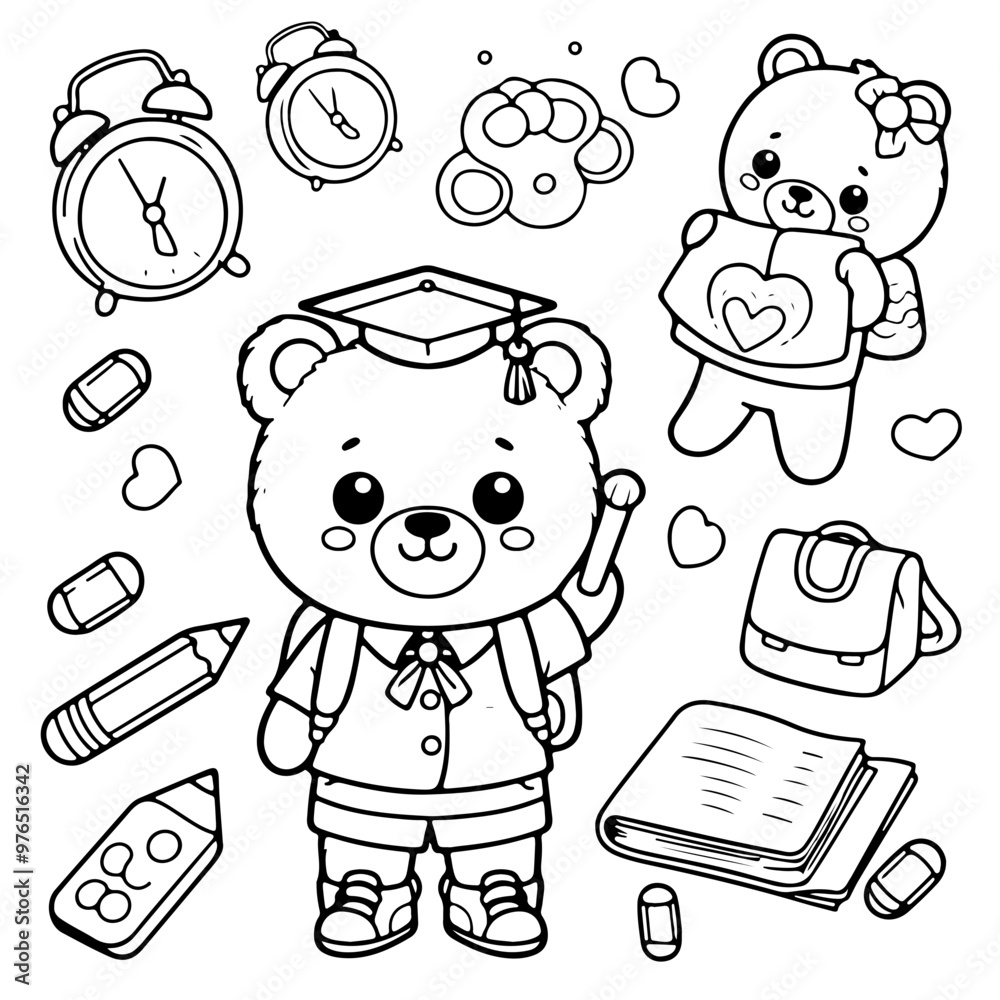 Obraz premium baby bear in the forest coloring book for kids