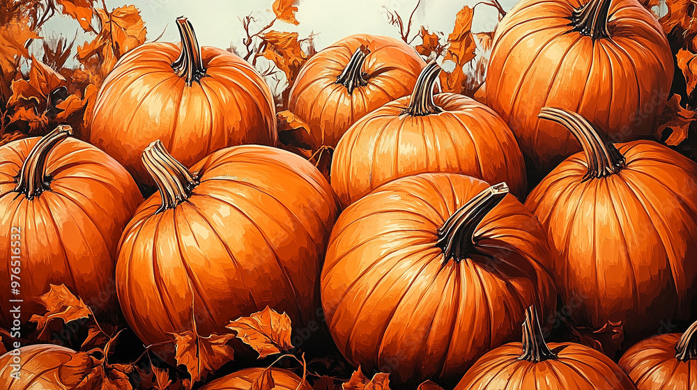 Autumn Pumpkins Surrounded by Fallen Leaves in a Harvest Setting. Generative AI