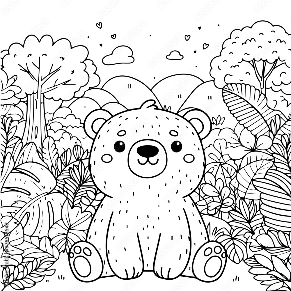 Fototapeta premium baby bear in the forest coloring book for kids
