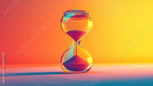 Vibrant Hourglass with Sand on Gradient Colorful Background Reflecting Time Concept