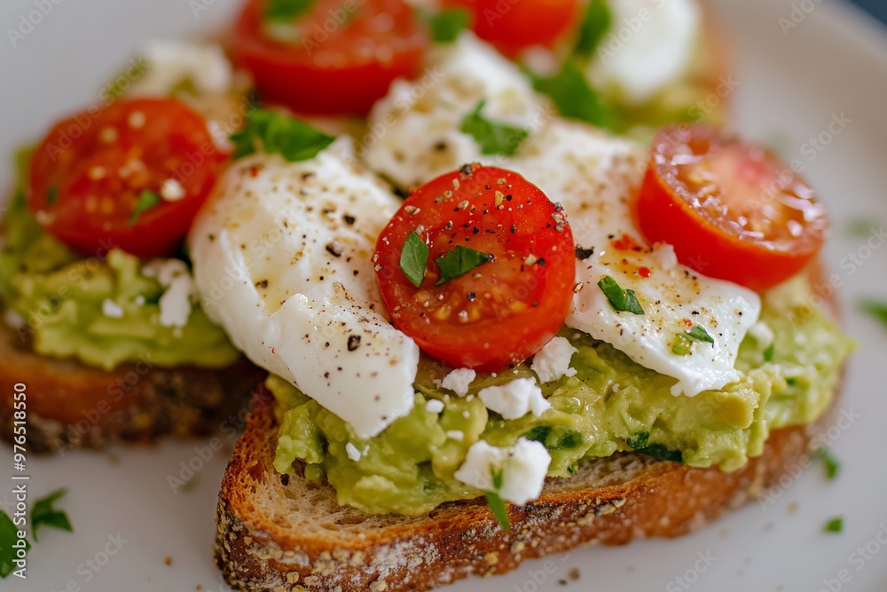 Avocado Toast, Toasted bread topped with mashed avocado, and often garnished with ingredients like tomatoes, poached eggs, feta cheese, and chili flakes. Avocado Toast, Toasted bread topped with mashed avocado, and often garnished with ingredients like tomatoes, poached eggs, feta cheese, and chili flakes.