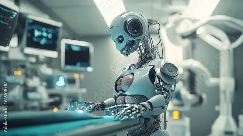 Advanced Medical Robot Performing Surgery in Futuristic Operating Room Setting