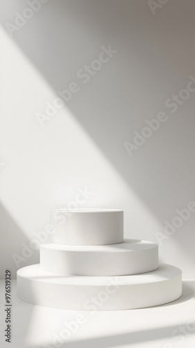 Minimalistic podiums with soft light create serene atmosphere