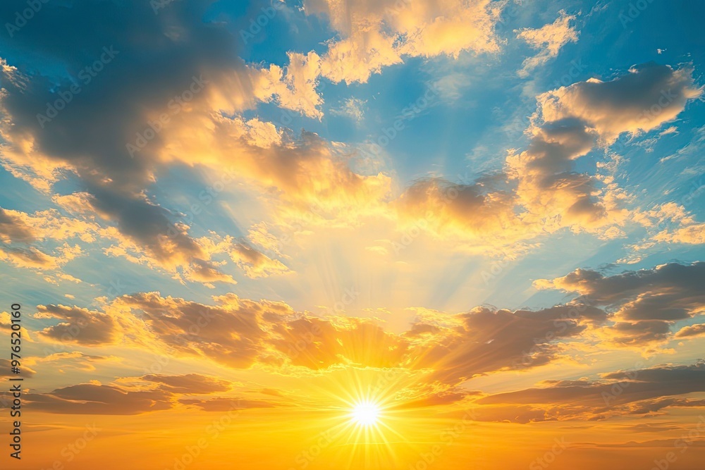 Sunset sky clouds in the evening summer with Orange, Yellow sunlight in Golden hour or morning sunrise, Horizon sky nature background , ai Sunset sky clouds in the evening summer with Orange, Yellow sunlight in Golden hour or morning sunrise, Horizon sky nature background , ai