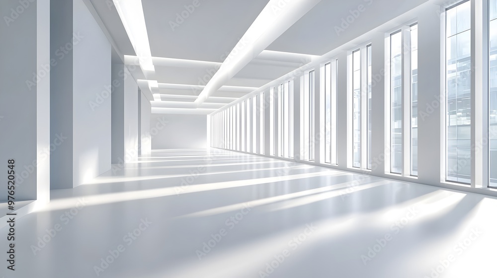 Bright Minimalist 3D Office Space with Empty Room and Copy Area Bright Minimalist 3D Office Space with Empty Room and Copy Area