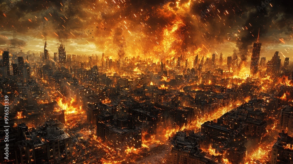 Burning Cityscape Apocalyptic Firestorm Burning Cityscape Apocalyptic Firestorm