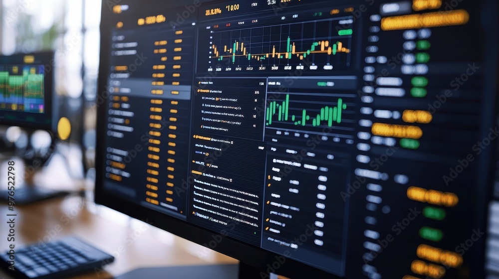 Fototapeta premium Stock Market Data Analysis on Computer Monitor