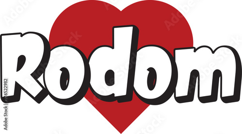 Rodom city text design with red heart typographic icon design suitable for touristic promotion