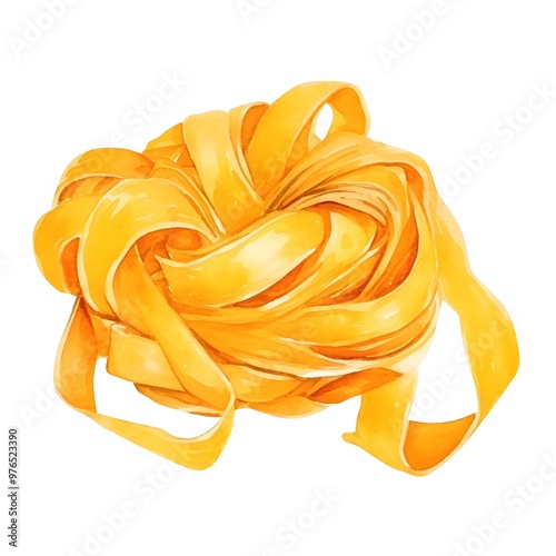 Watercolor of Butternut Squash Fettuccine Pasta on White Background