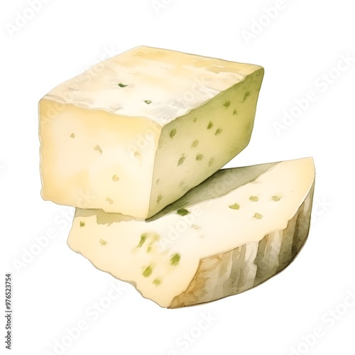 Watercolor of Pecorino Romano Cheese on White Background