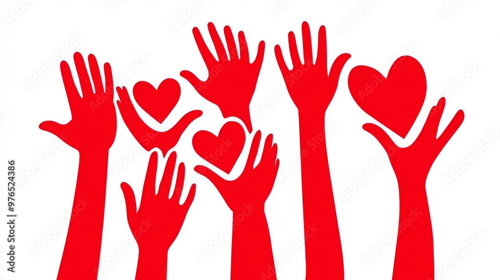 Heartfelt Charity Concept An illustration showing a group of raised hands Heartfelt Charity Concept An illustration showing a group of raised hands