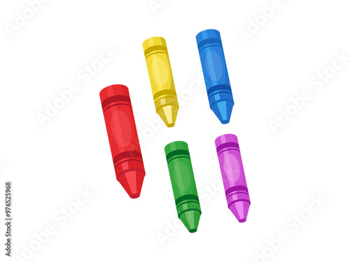 School Colourful Crayon clipart and illustration red, green, yellow,blue and purple color vector set 