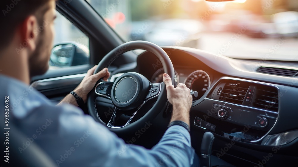 Man Driving Car On Sunny Day Man Driving Car On Sunny Day