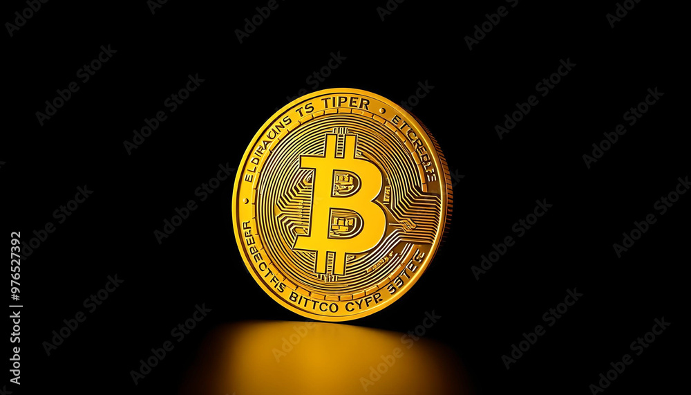 Golden Bitcoin coin glowing against a dark backdrop, symbolizing the rise of cryptocurrency with vibrant detail and a focus on the future of digital currency Golden Bitcoin coin glowing against a dark backdrop, symbolizing the rise of cryptocurrency with vibrant detail and a focus on the future of digital currency