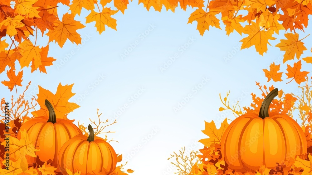 Autumn Background with Pumpkins and Fall Leaves Autumn Background with Pumpkins and Fall Leaves