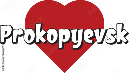 Prokopyevsk city text design with red heart typographic icon design suitable for touristic promotion