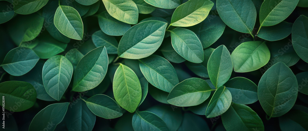 Lush green leaves create uniform and vibrant texture, showcasing beauty of nature. varying shades of green add depth and richness to scene, evoking sense of tranquility and freshness Lush green leaves create uniform and vibrant texture, showcasing beauty of nature. varying shades of green add depth and richness to scene, evoking sense of tranquility and freshness