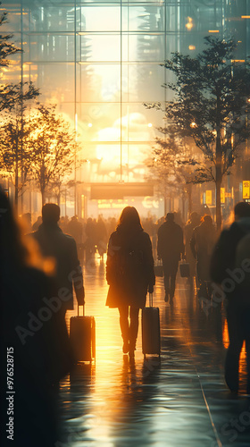 Crowd at Sunset Illustration - People, Sunset