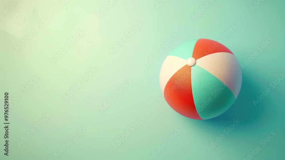 Colorful beach ball with red and white segments on turquoise background Colorful beach ball with red and white segments on turquoise background