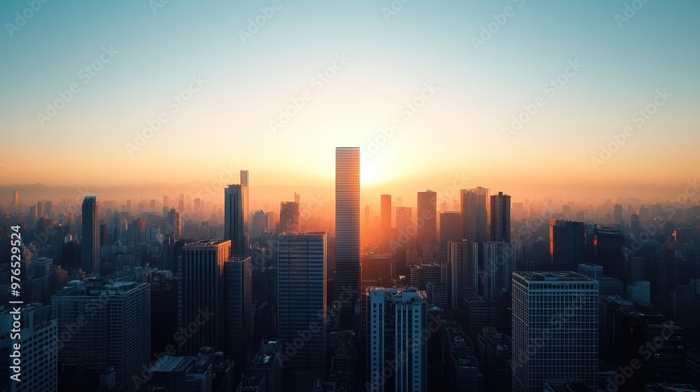 Stunning sunrise over a city skyline, illuminating skyscrapers with warm golden light and casting long shadows. Stunning sunrise over a city skyline, illuminating skyscrapers with warm golden light and casting long shadows.