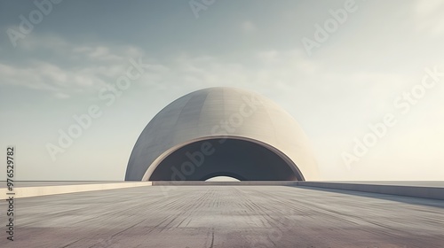 Futuristic Concrete Dome in Expansive Minimalist Landscape
