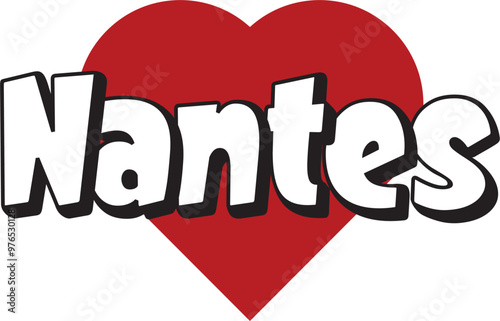 Nantes city text design with red heart typographic icon design suitable for touristic promotion