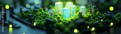 Futuristic Sustainable Green City Network with Glowing Renewable Energy Technologies